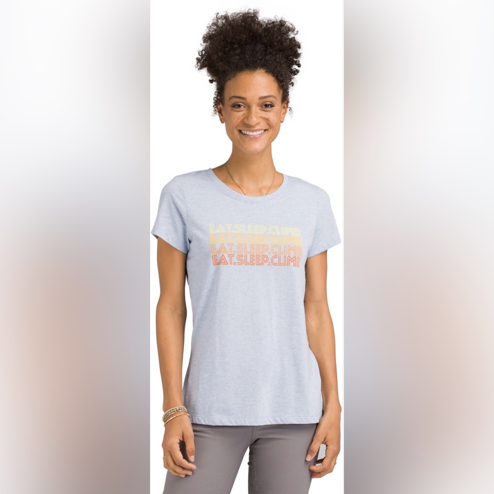 Prana Graphic Tee Eat.Sleep.Climb Heather Gray Women's Medium Crewneck